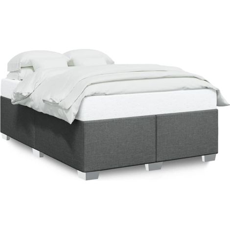 Lit double  Lit adulte  Cadre de lit sans matelas gris foncé 140x190 cm tissu (1/5)