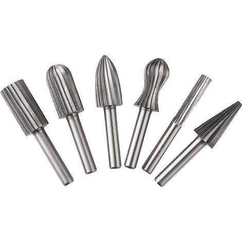 Lot de 6 fraises rotatives en tungstène double coupe 6 mm Queue en tungstène Embouts de limage/gravure/meulage pour outils rotatifs (1/5)