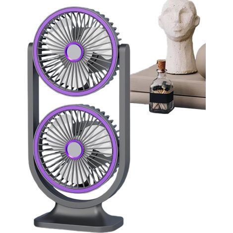Table fan, USB charging, quiet, dual-head, suitable for home, outdoor, travel, school, 14 x 9.5 x 30 cm, purple (1/5)