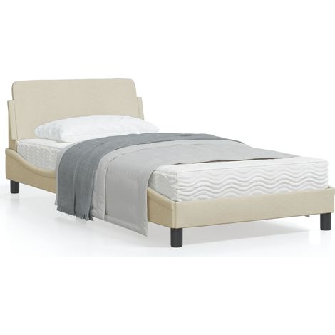Cadre de lit avec tête de lit Crème 100x200 Tissu (1/5)