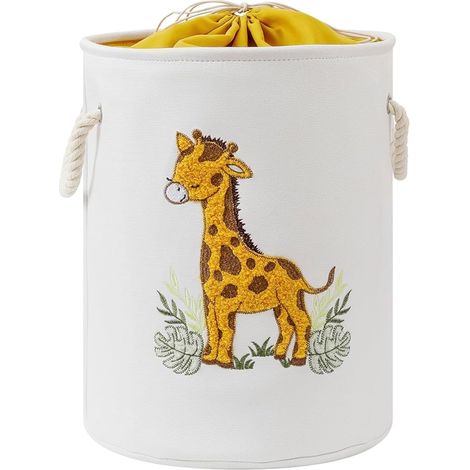 Panier Linge Panier Rangement Coffre Jouet Toile Fermeture Cordon Corbeille Linge Sale Thème Jungle Boite Rangement Décoration Chambre Safari Girafe (1/5)