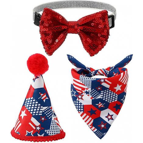 Filiyano-Ensemble bandana pour chien avec nœud papillon et bonnet, motif drapeau américain du 4 juillet. Bavoir triangulaire inclus. (1/4)