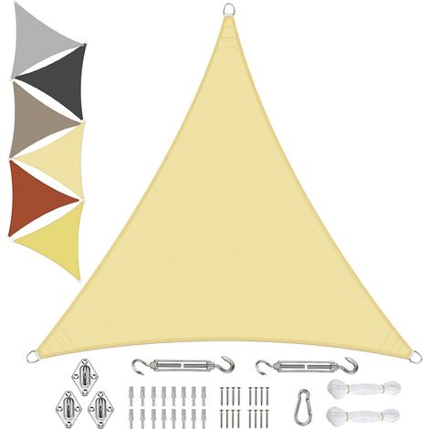 Voile d'ombrage Triangulaire 4x4x4M, Auvent Imperméable, Protection Rayons UV, Anthracite, pour Extérieur/Terrasse/Jardin - Blanc cassé (1/5)