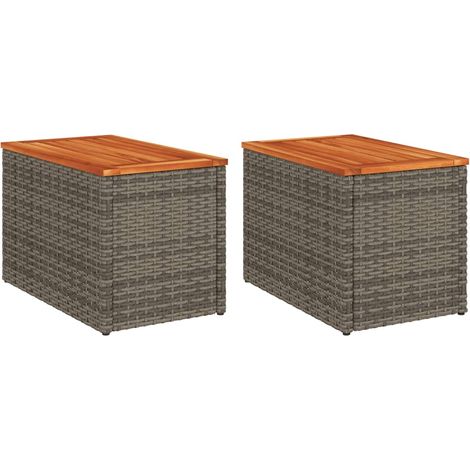 Tables d'appoint de jardin 2 pcs gris rotin bois massif (1/5)