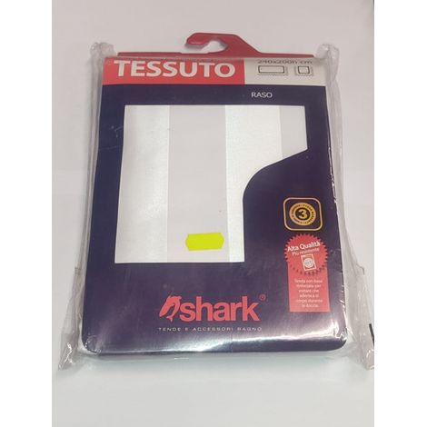 SHARK - TENDA DA DOCCIA COMPLETA DI GANCI IN TESSUTO LINEA RASO 240x200h cm - COLORE BIANCO A RIGHE ATERNATE