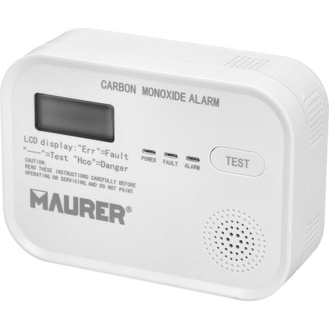 MAURER detector co, uso domestico , Detector CO- Funciona con 3 pilas 1,5V. ac230V. / 60 Hz.- Densidad de monóxido y tiempo de respuesta:   50 ppm 60-90 min. / 10