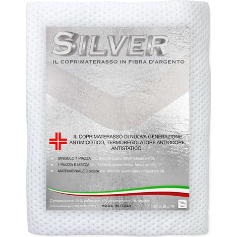 COPRIMATERASSO in fibra D'ARGENTO SILVER Made in Italy 1 PIAZZA E MEZZA