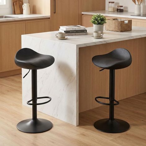 Tabourets de Bar Chaises de Salle à Manger Lot de 2 Noir, Hauteur Réglable à 360°, Chaises de Bar en Plastique et Métal Creux, pour Maison Cuisine Comptoir Bistro (1/5)