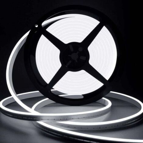 Tira de LED de 10 m, 12 V, 6000 K, luz de neón blanca, IP65, silicona impermeable, flexible y cortable, ideal para dormitorio, cocina y decoración. (1/4)