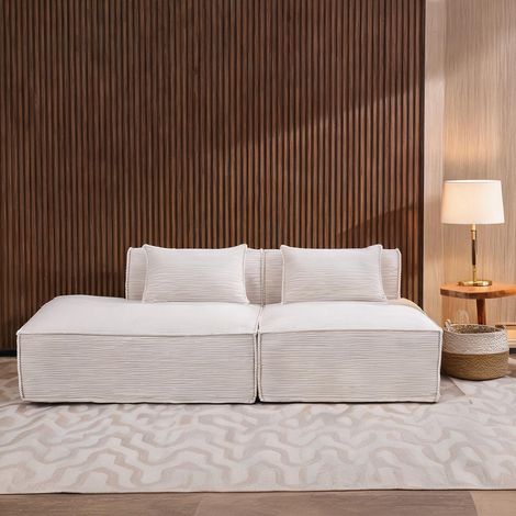 Canapé fixe 3 places en tissu beige 235 cm 235 x 129 x 70 cm (1/5)