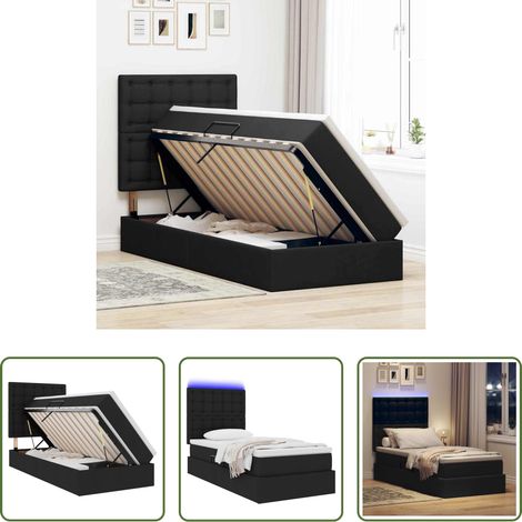 LED-Bett - Bett mit Stauraum und LED mit LED Schwarz 90 x 200 cm Polyester (1/5)