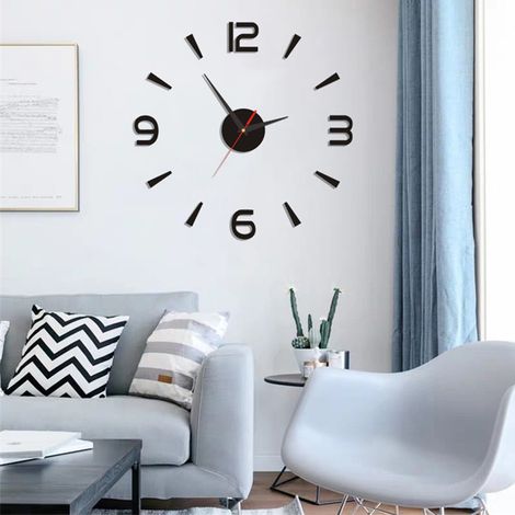 Horloge murale à faire soi-même 40 cm, petite, noire, moderne, simple, style européen, silencieuse, en acrylique, sans cadre, horloge murale 3D à faire soi-même (1/5)