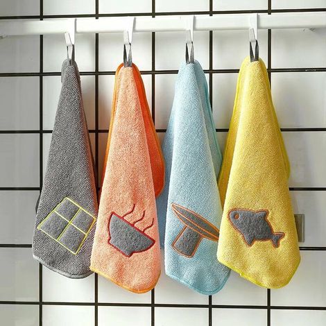 4 chiffons à récurer suspendus, torchons et torchons de cuisine, torchon absorbant en microfibre, essuie-mains épais sassafras (1/5)