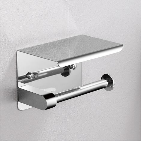 Portarotolo di carta igienica da parete in acciaio inox con ampio ripiano per cucina e bagno. Portarotolo di carta igienica. Portarotolo di carta igienica da cucina. (1/5)