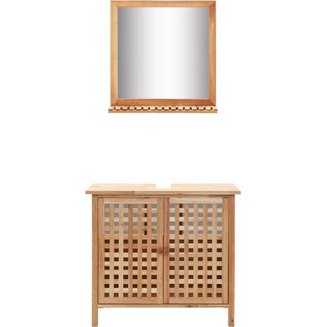 vidaXL Mueble de lavabo con espejo de madera maciza de nogal (1/5)