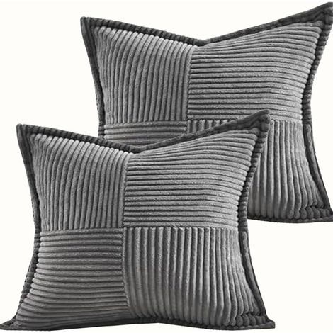 Housse de Coussin 45x45 Gris Foncé en Velours Côtelé Extra Doux Rayé Croisé Housse Coussin Canape Décoratif pour Salon Bureau Chambre Enfant Lot de 2 Style Moderne (1/5)