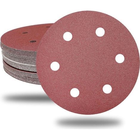 30 hojas de papel de lija de 220 mm con 6 agujeros y cierre de velcro en varios granos (P80, P100, P120, P150, P180, P240) para lijadoras de paneles de yeso (5 piezas de cada grano). (1/5)