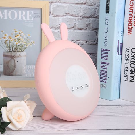 Réveil lumineux LED rose en silicone rose, motif lapin mignon, simulant le lever du soleil. Commandes tactiles.