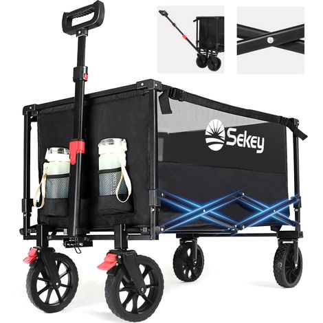 Sekey 160L 150KG Bollerwagen Faltbar Handwagen Strandwagen mit Bremsen Camping, Schwarz