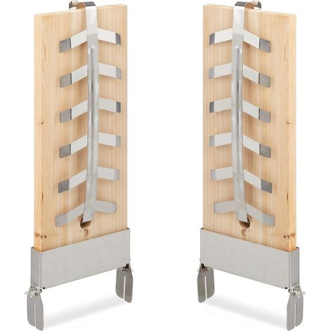Lot de 2 Planches à saumon, Bois de sapin, Support acier, Hauteur réglable, Pour grillades