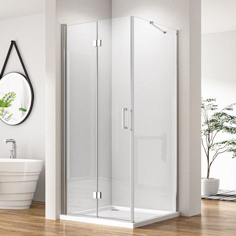 Falttür Duschkabine 100x75 cm Eckeinstieg mit Seitenwand Drehfalttür Dusche 70 cm mit Seitenteil 75 cm rahmenlos Eckdusche 6mm NANO Beschichtung Sicherheitsglas Duschwand Höhe 195cm