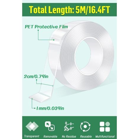 10m Extra Strong Transparent Double-Sided Adhesive Tape, Reusable and Washable, Multifunctional Adhesive Tape for Carpets/Photos/Decoration (1/5)