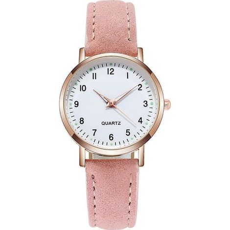 Montre Damarmbandsur Quartz Analog Dam Läderrem Fashion Watch, 100% New BT Pink Pink (1/5)