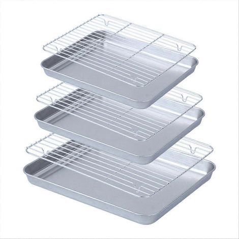 Grille de refroidissement, plateau barbecue à fond plat, support de cuisson avec grille de drainage, pour grillades, 1 pièce. (1/5)