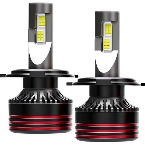 Lot de 2 Ampoules LED M8 Pro H4 60W 12V 6000K 12000lm IP65 pour Voiture Noir / Rouge