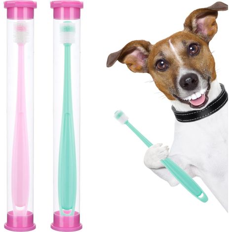 Lot de 2 brosses à dents pour chien à 360 degrés en silicone souple avec 2 boîtes de rangement, brosse à dents pour chat, chiot (1/5)