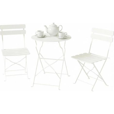 Ensemble bistrot de jardin pliant en métal crème, table ronde Ø58 cm et 2 chaises, mobilier extérieur compact pour balcon, terrasse et jardin CHICFURN (1/5)