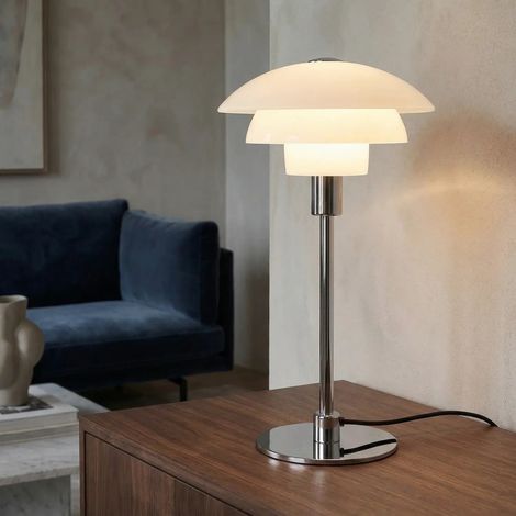[NEUWERTIG] B-Ware Dyberg Larsen Tischleuchte Lampe Morph Opal Glas Chrom Weiss