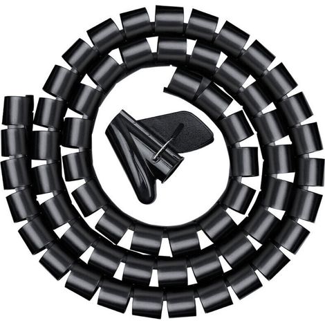 Goulotte de câbles 3,0 m, gaine spiralée flexible pour bureau, gaine spiralée pour câble de 20 mm, noire