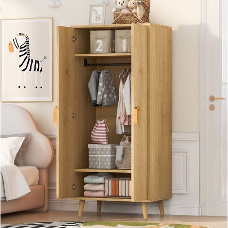 Armadio bambini 70x55x170 cm in MDF effetto legno naturale con vani - MEUBLIV (1/5)