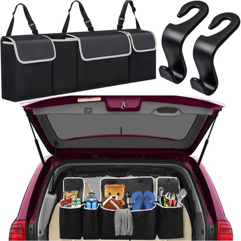 Bolsa organizadora para el maletero del coche, maletero grande para un asiento con velcro Alogy Black + 2 soportes para reposacabezas (1/5)