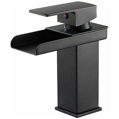 Rubinetto da bagno a cascata in ottone nero opaco con acqua calda e fredda, valvola in ceramica, design a cascata concava, attacco da 3/8".