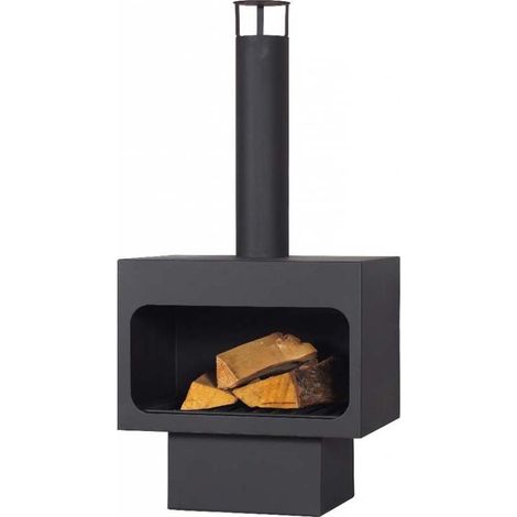 Cheminée à bois d'extérieur en acier noir – Dimensions 115x56x40 cm – Résistante aux intempéries – Pour chauffage extérieur – Farmcook