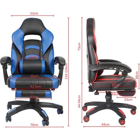 Melko Gamingstuhl höhenverstellbar Drehstuhl mit Rollen Schreibtischstuhl mit Armlehnen PU-Leder Racing Sportsitz Schreibtischstuhl Chefsessel Bürodrehstuhl - schwarz / blau (1/5)