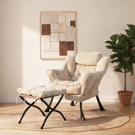 Fauteuil beige en tissu métal 72 x 80 x 93 cm (1/5)