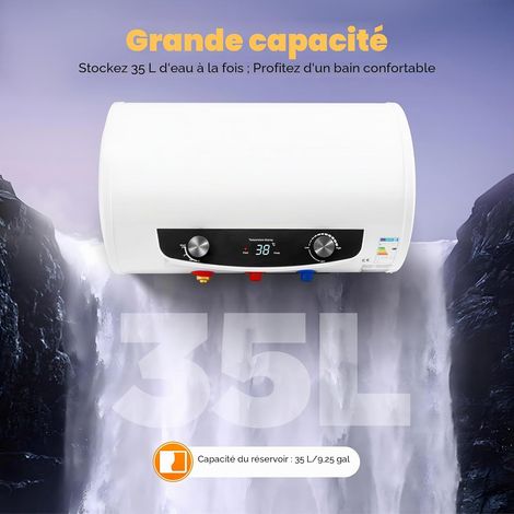 Chauffe-eau électrique de 2000W avec protection contre les fuites, chauffe-eau horizontal amélioré pour montage mural, 35-75°C (1/5)