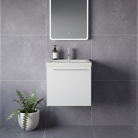 Napoli 390 Gloss White 500mm Wall Mounted Single Drawer Vanity Unit with Glide Basin - 500mm - Chrome 320mm Handle