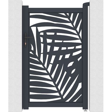 Cancelletto battente in alluminio con motivo tropicale in taglio laser L103 x H166 cm Antracite - TOGIRO