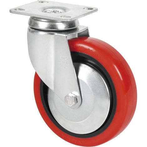 rueda giratora placa 10bha100cp-ppia poliamix-poliur.rojo eje liso (1/2)