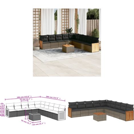 10-tlg. Garten-Sofagarnitur mit Kissen Grau Poly Rattan - Gartenmöbel - Esstischgarnituren - Outdoor Möbel - Lounge Set - Rattan Gartenmöbel - Home & Living (1/3)