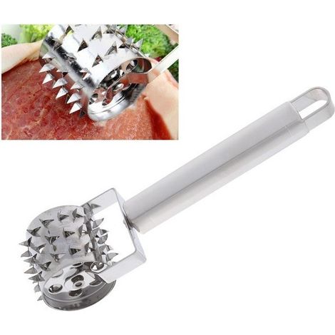 Trade Shop - Batticarne Con Rullo Cucina Batti Fora Carne Con Punte Acciaio Inox Manzo Maiale -