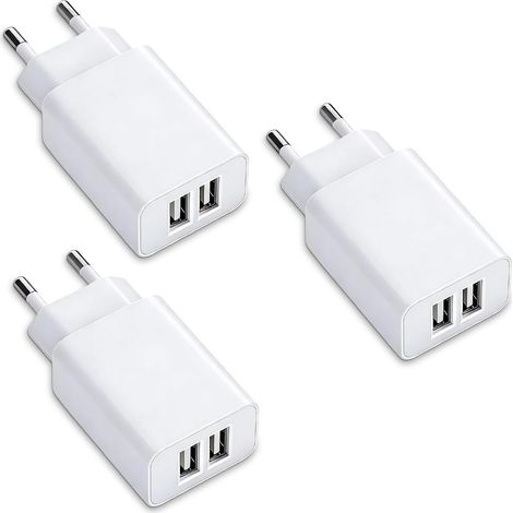 Double Prise USB 3pcs Chargeur USB Mural 2 Ports 5V/2A 10W Adaptateur Secteur USB Prise 100-240V, Prise Secteur USB / Chargeur USB Rapide pour Smartphones Tablettes Powerbank (1/5)