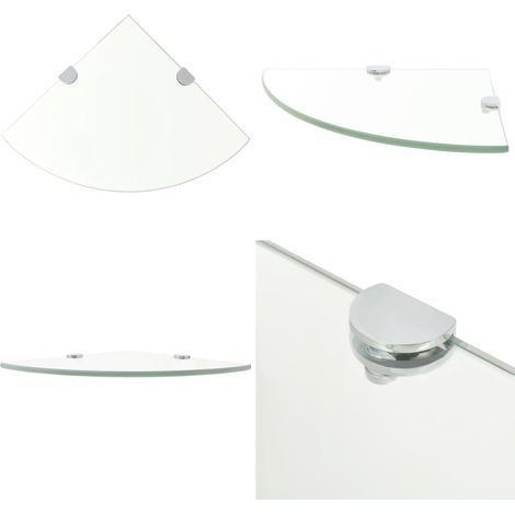Étagère de coin + supports chromés Verre Transparent 25 x 25 cm - Etagere Murale - Étagère D'angle - Étagère Transparente - Rangement Mural - Décoration Murale - Home & Living (1/5)