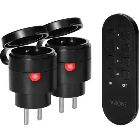 Juego de 2+1 enchufes IP44 con fusible y control remoto.