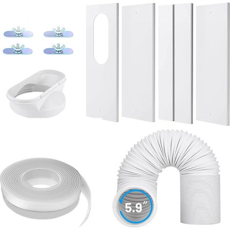 Kit de ventilation de fenêtre pour climatiseur portable, kit de tuyau d'échappement pour fenêtres horizontales et verticales (1/4)
