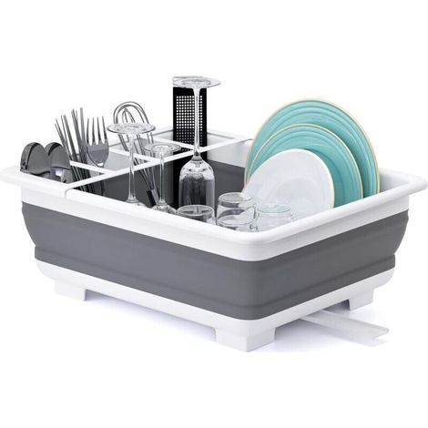 Égouttoir à vaisselle pliable, égouttoir à vaisselle portable, adapté à la cuisine, camping-car, caravane, 36,5 x 31,4 x 13 cm, gris - Crezuo (1/4)